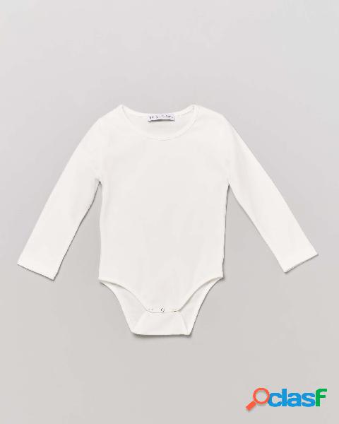 Body avorio in jersey con scollo a giro e maniche lunghe