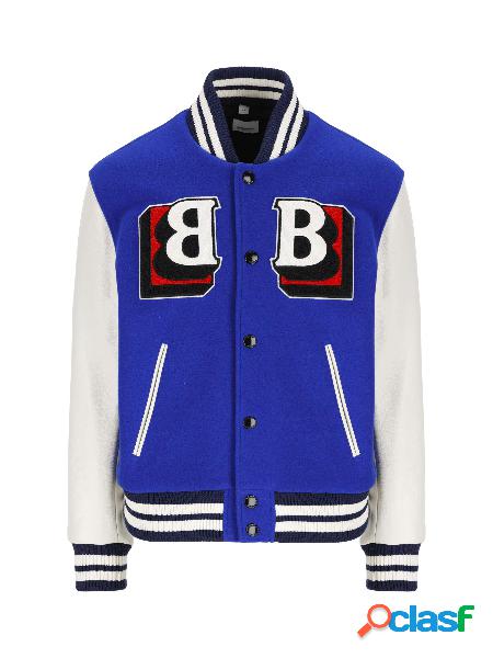 Bomber In Lana Tecnica E Pelle Con Grafiche Con Lettera