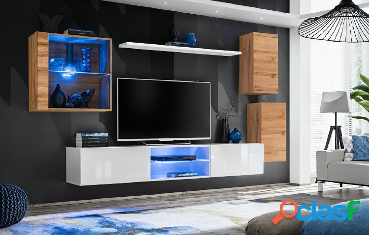 Bonaria - Soggiorno a parete pensili porta tv e vetrinetta -