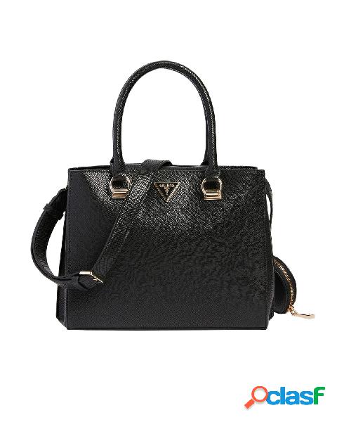 Borsa a mano nera in similpelle effetto saffiano con doppio