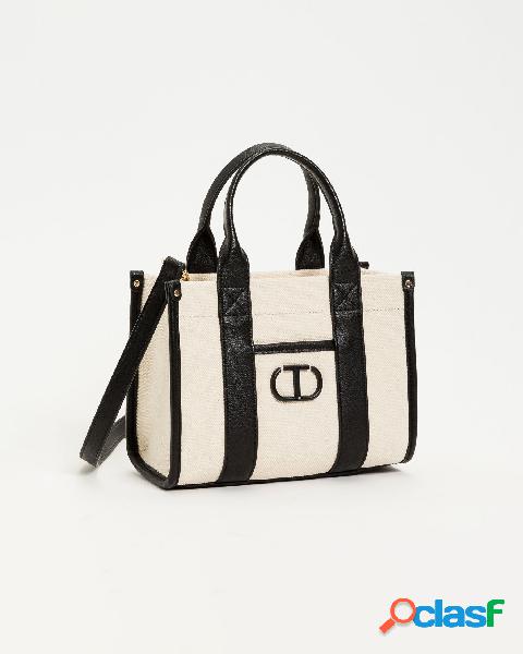 Borsa a mano piccola in canvas color naturale con dettagli