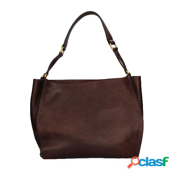 Borsa a spalla in pelle semplice - Dark Brown / TU