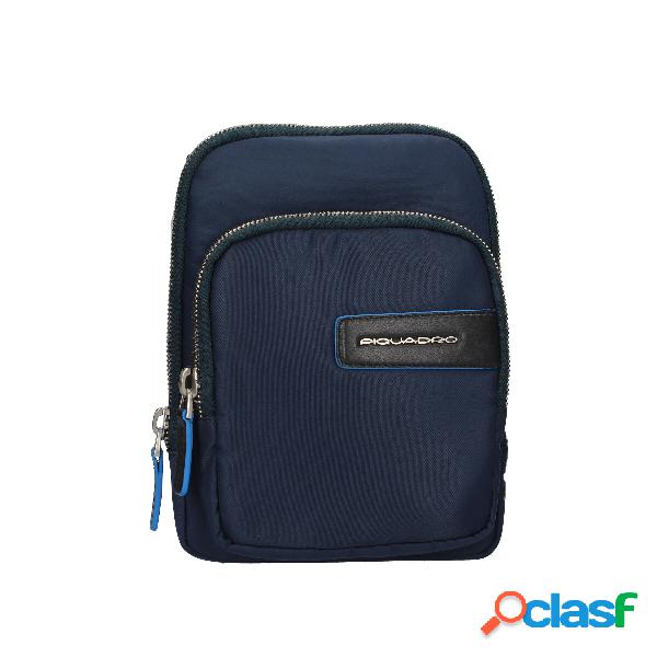 Borsa a tracolla in pelle e tessuto - Blu / TU