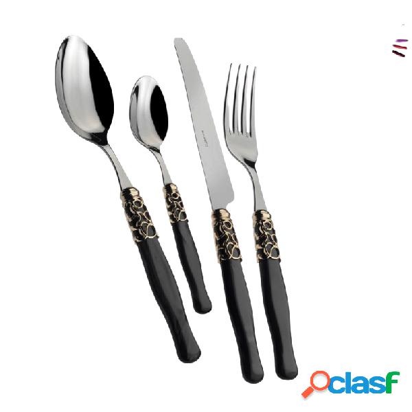 Bugatti Selene Dorate Set Posate 24 Pz Nero