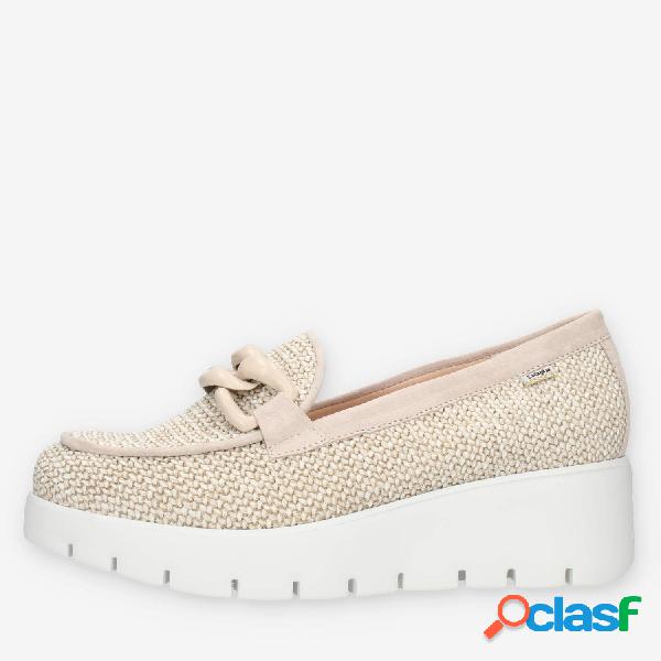 Callaghan Mocassini beige da donna con catena e zeppa