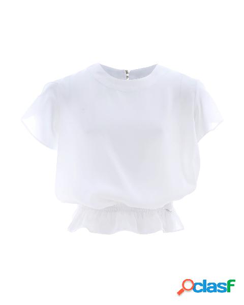 Camicia bianca in crêpe girocollo con fondo arricciato