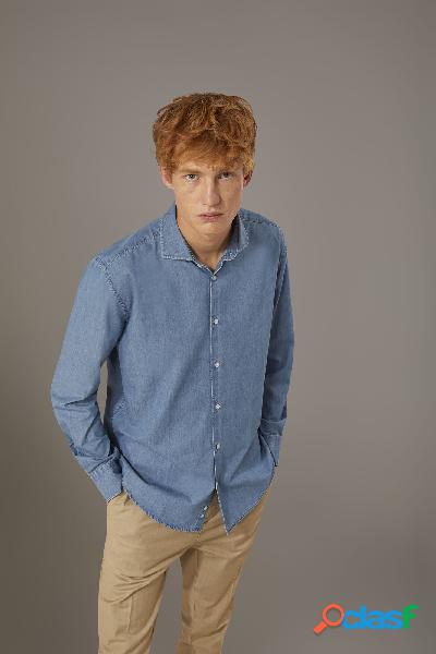 Camicia casual collo francese comfort fit tessuto denim