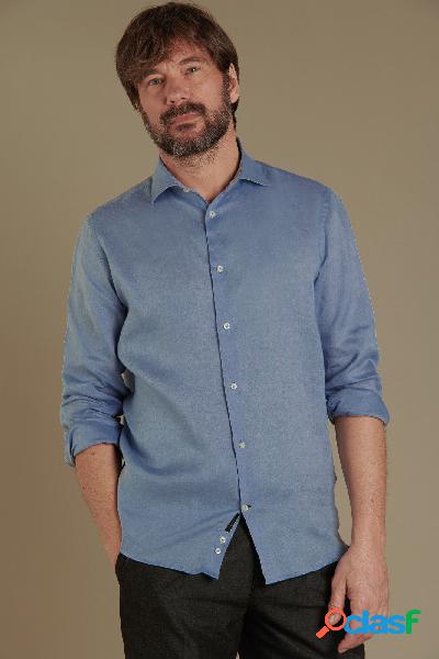 Camicia casual uomo collo francese tinta unita 100% lino