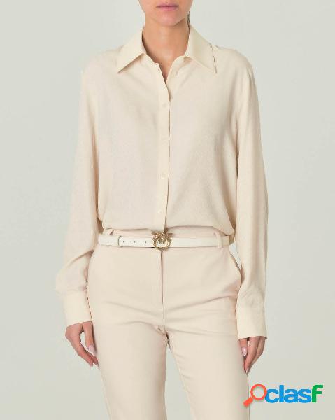 Camicia color burro in seta con scritta logo all over tono