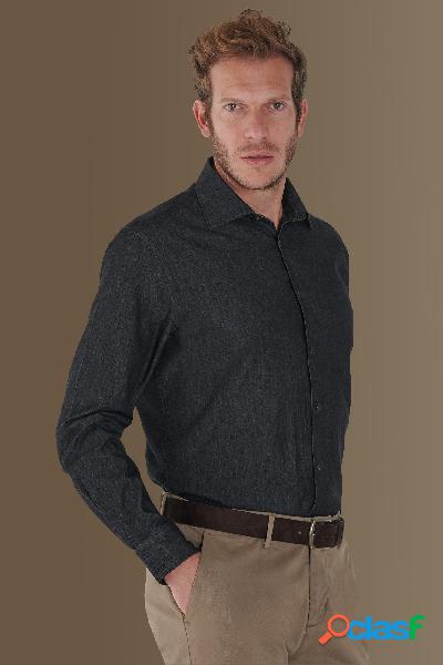 Camicia uomo casual collo francese 100% cotone denim grigio