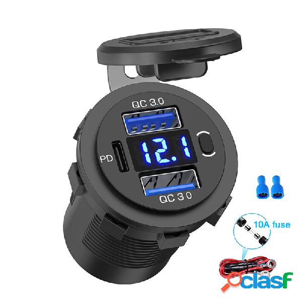 Caricatore USB a tre porte 12V/24V presa di corrente Dual