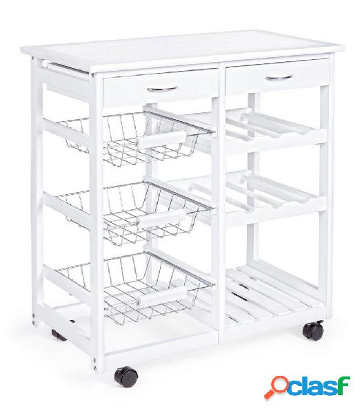Carrello da cucina in legno con 2 cassetti 3 cesti e 3