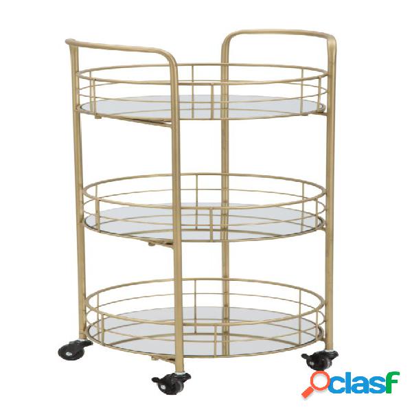 Carrello portavivande rotondo in metallo colore oro e vassoi