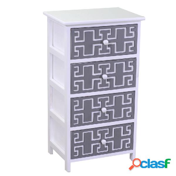 Cassettiera 4 cassetti stile etnico in legno bianco e grigio
