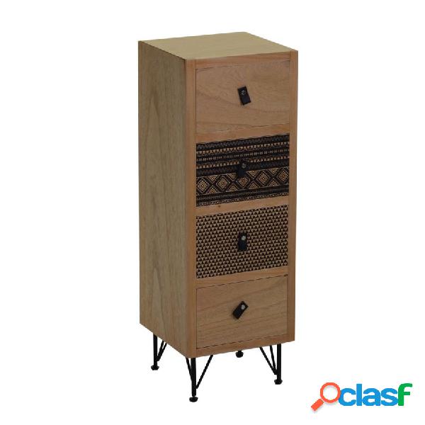 Cassettiera 4 cassetti vintage in legno e ferro cm 25x25x74h