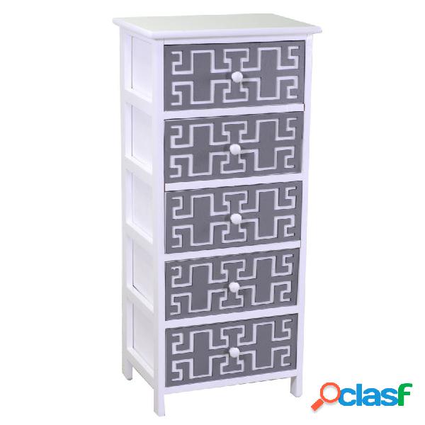Cassettiera in legno 5 cassetti stile etnico colore bianco e