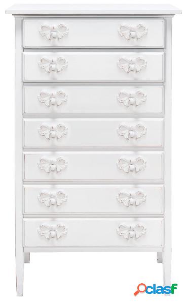 Cassettiera shabby settimanale in legno bianco con