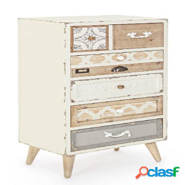 Cassettiera vintage 7 cassetti in legno frontali decorati cm