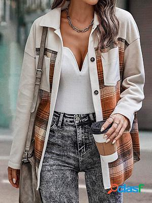 Casual Check Panel Lapel Long Sleeve Jacket