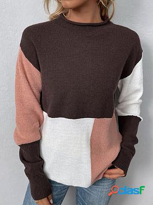 Casual Colorblock Half Turtleneck Long Sleeve Sweater