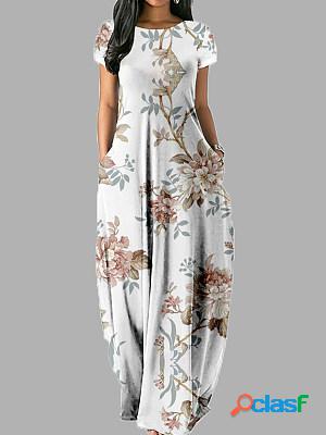 Casual Crew Neck Vintage Print Short Sleeve Dress