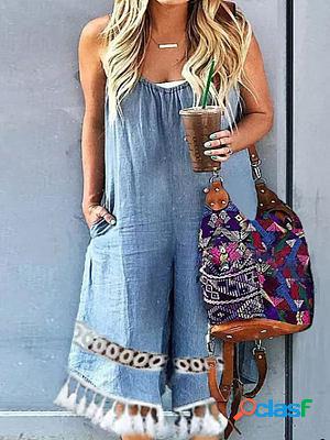 Casual Denim Solid Color Jumpsuit