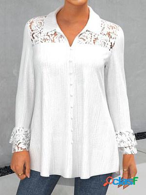 Casual Fashion Hollow Lace Patchwork Long Sleeve Shirt