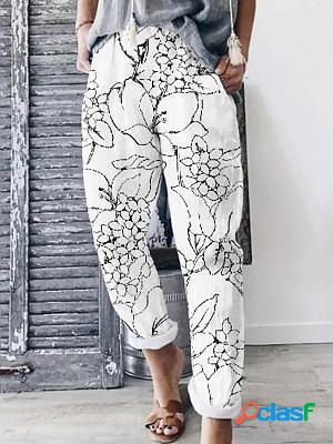 Casual Floral Print High Waist Trousers