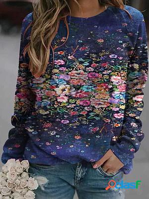 Casual Floral Print Long Sleeve Crew Neck Sweatshirt
