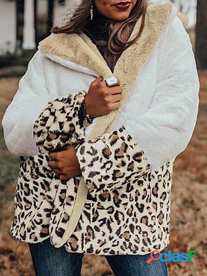 Casual Leopard-Painted Lapel Plush Thermal Long-Sleeve Coat