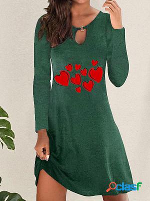 Casual Little Heart Print Long-sleeved Pullover V-neck Loose