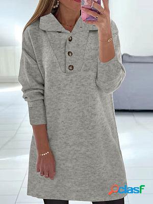 Casual Loose Solid Color Long-sleeved Short Dress