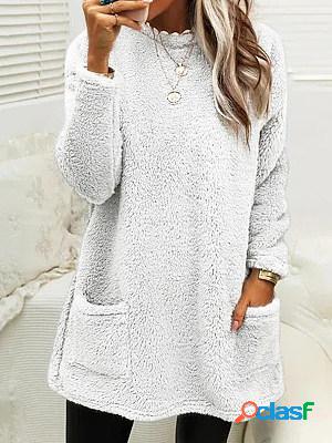 Casual Loose Solid Color Plush Long Sleeve Sweatshirt