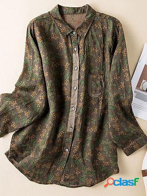 Casual Loose Vintage Floral Print Long Sleeve Blouse