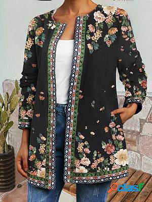 Casual Oversized Floral Print Thermal Cardigan Jacket