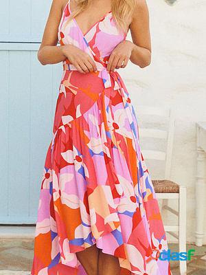 Casual Resort Style Sling Print Maxi Dresses