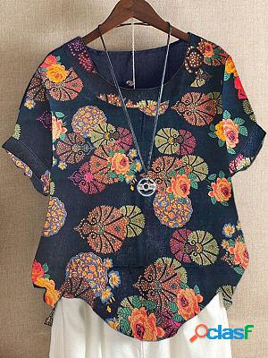 Casual Round Neck Printed Blouse