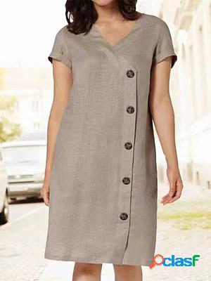 Casual Solid V Neck Short Sleeves Midi Dress