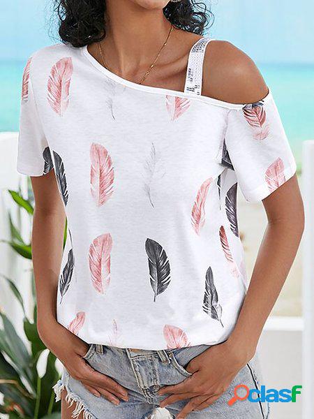 Casuale Jersey Foglia Spalla Nuda Camicia