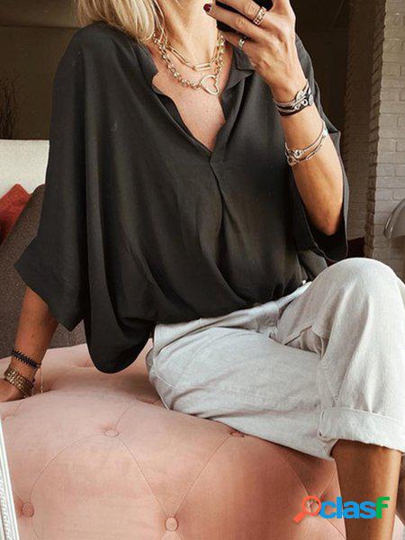 Casuale Manica a pipistrello Scollo a V Camicia