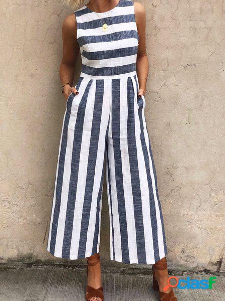 Casuale Regolare In forma con tasche Cucitura a Righe tuta