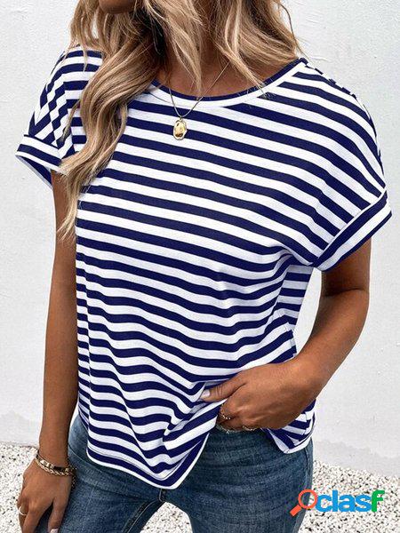 Casuale Sciolto a Righe Girocollo Camicia