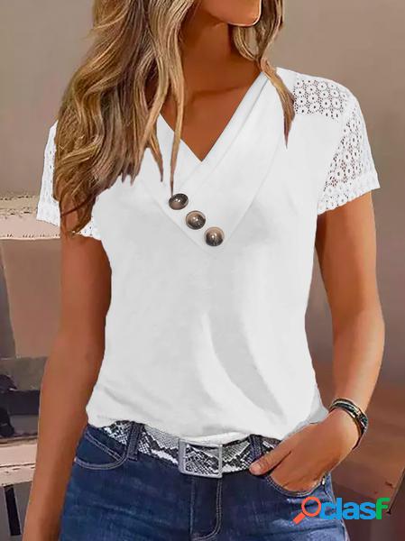 Casuale Scollo a V Abbottonato Camicia