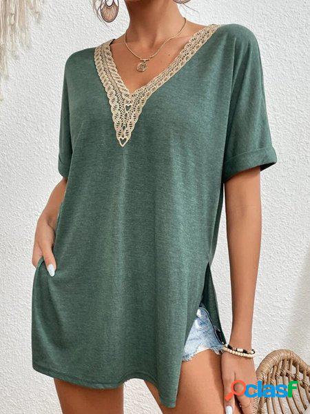 Casuale Tinta unita Sciolto Scollo a V tunica Camicia