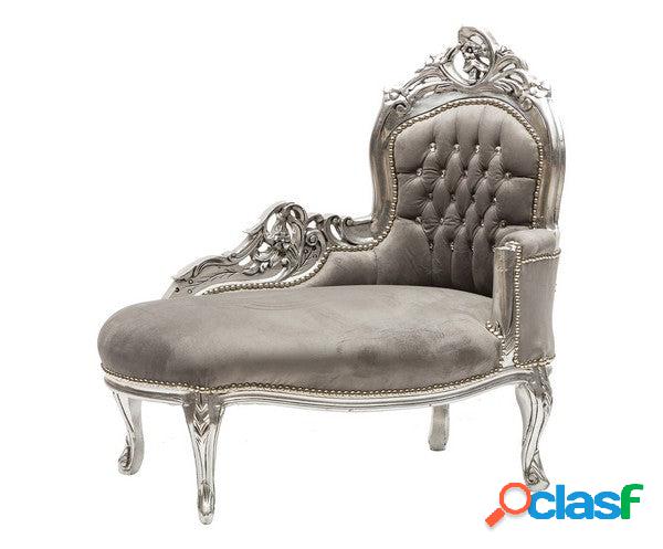 Chaise longue divanetto barocco in legno color argento