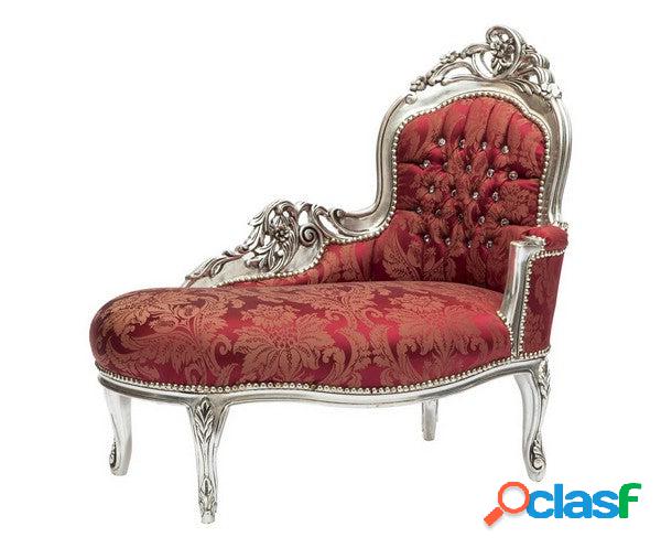 Chaise longue divanetto barocco in legno color argento in