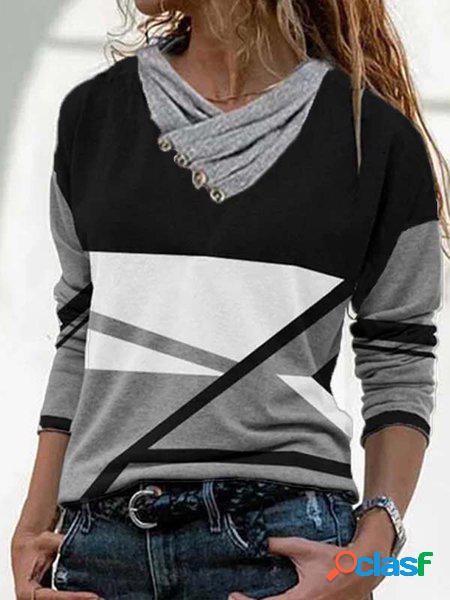 Collo ad anello Maniche Lunghe Multicolore Casuale Top