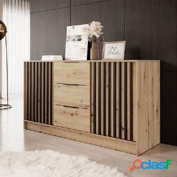 Comò moderno con cassetti 2 ante 155x86cm quercia nero