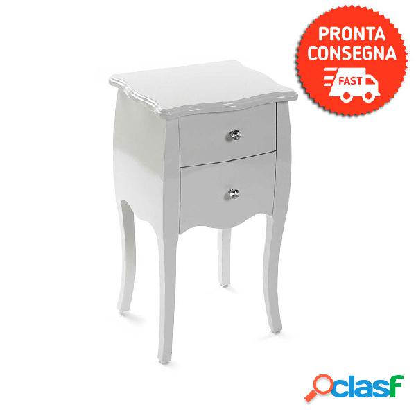 Comodino camera da letto in legno bianco con 2 cassetti cm