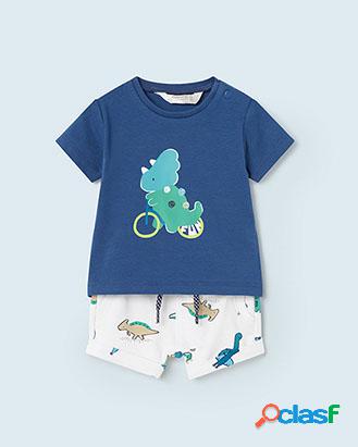 Completo blu e bianco con fantasia dinosauri composto da